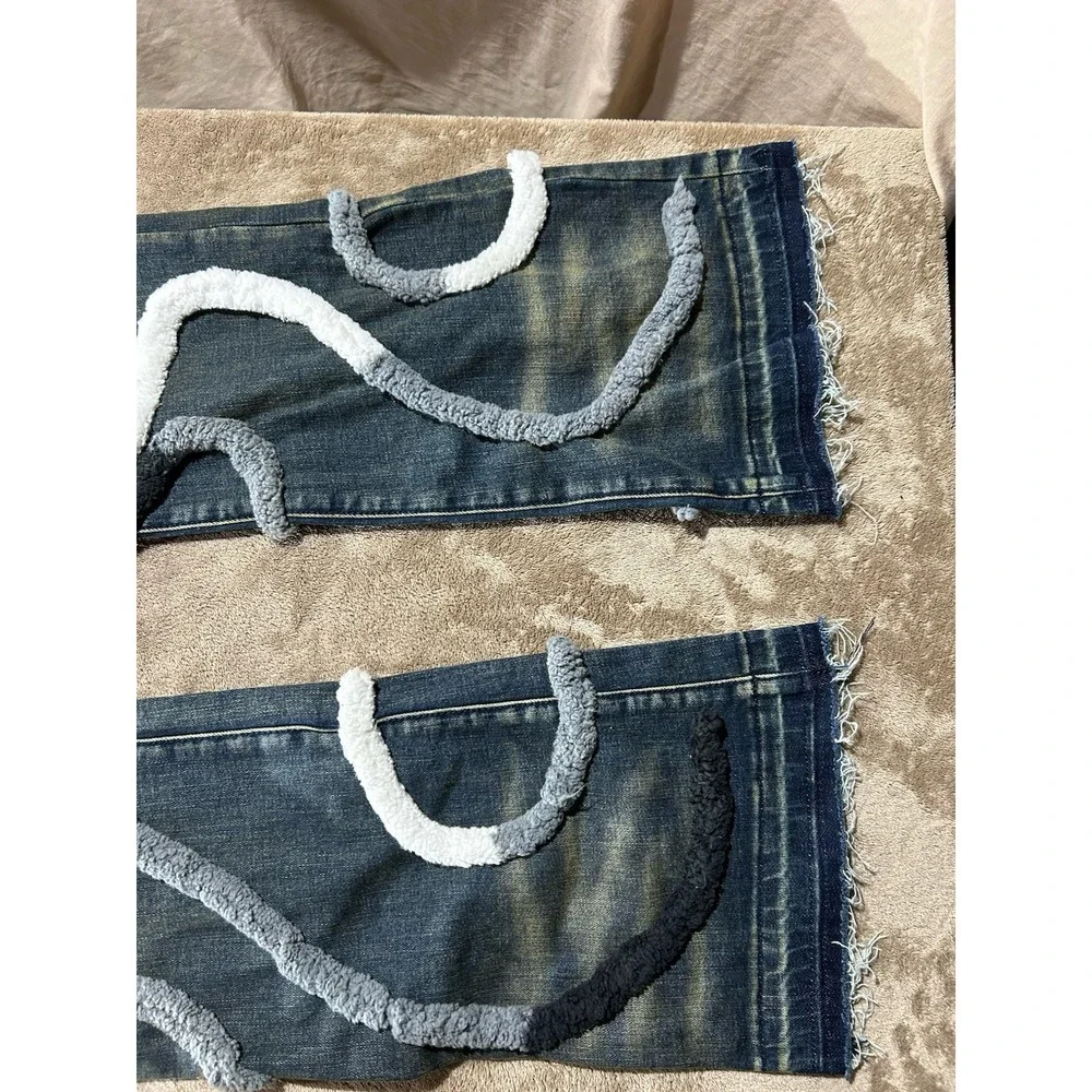 REELISTIK NYC Men's Size 36 Stacked Flare Jeans Wavy 3D Chenille Distressed Y2K